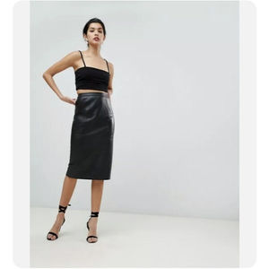 ASOS Womens 6 Genuine Leather Midi Pencil Skirt Black Lined Panel Construction